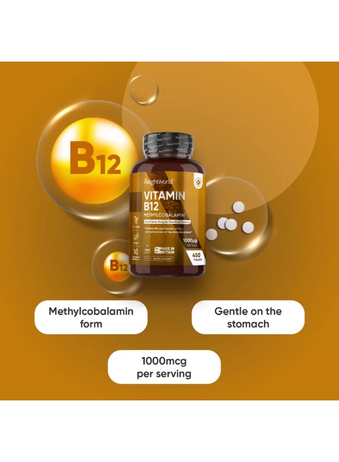 فيتامين B12 ميثيلكوبالامين – 1000 ميكروغرام – يدعم الطاقة وصحة الأعصاب – 450 قرص – مصنوع في المملكة المتحدة - Image 2